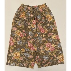 Talbots Midi A-line Skirt Floral Cotton Button Up Pockets Size 4